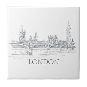 Azulejo De Cerâmica Ponte Londres Big Ben e Skyline Ink Drake