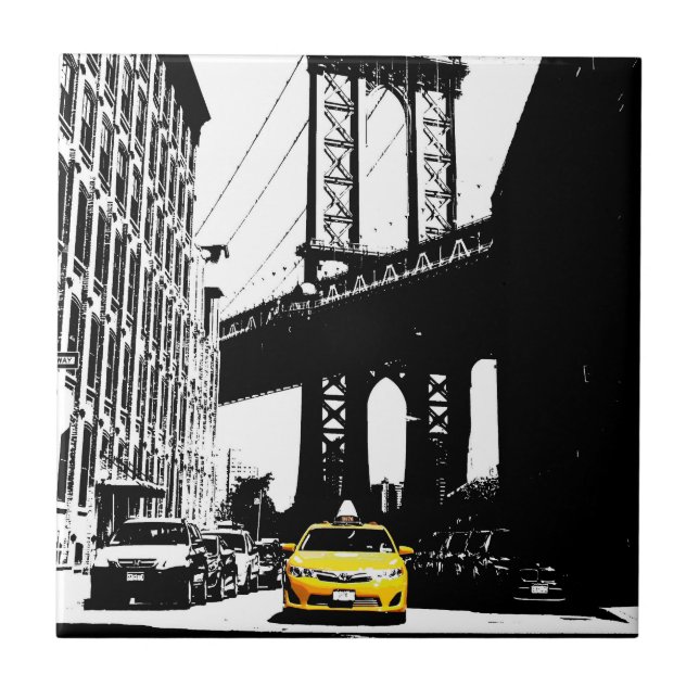 Azulejo De Cerâmica Ponte Nova Iorque Ny Nyc Yellow Taxi Brooklyn (Frente)