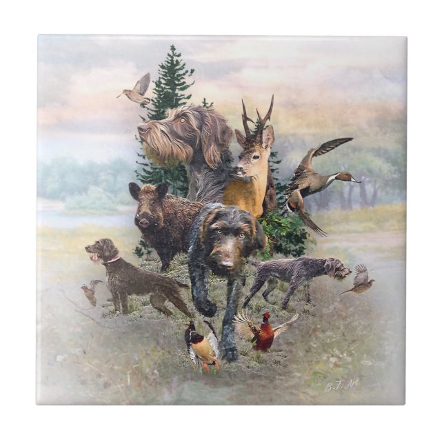 Azulejo De Cerâmica Ponteiro alemão Wirehaired (Frente)