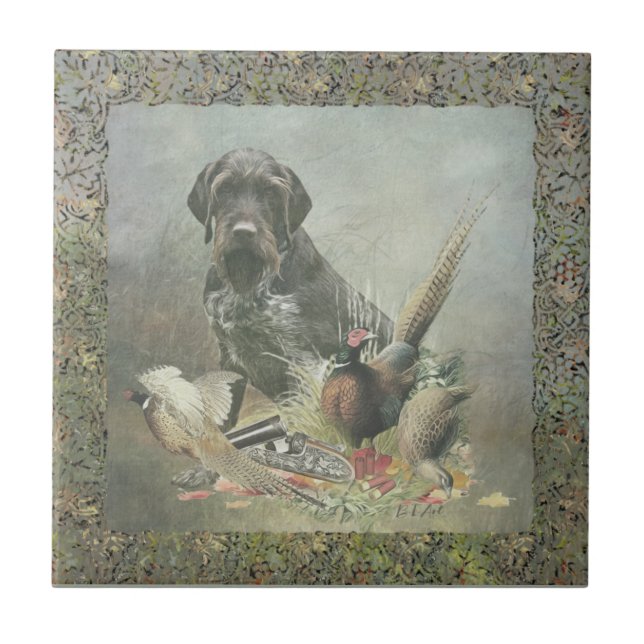 Azulejo De Cerâmica Ponteiro alemão Wirehaired (Frente)
