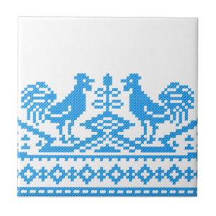 Azulejo De Cerâmica Ponto transversal do galo azul