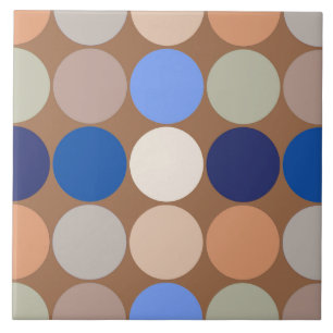 Azulejo De Cerâmica Pontos gigantes do século médio, taupe, bege e azu