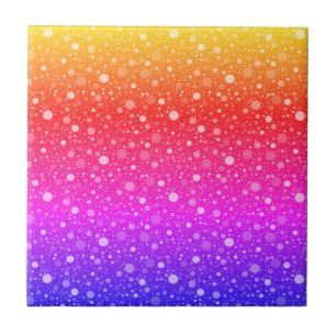 Azulejo De Cerâmica Pontos Neon em Listras Amarelas Vermelhas e Roxo-A