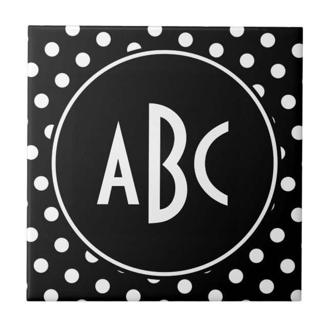 Azulejo De Cerâmica Pontos Pretos e Brancos Monogramados (Frente)