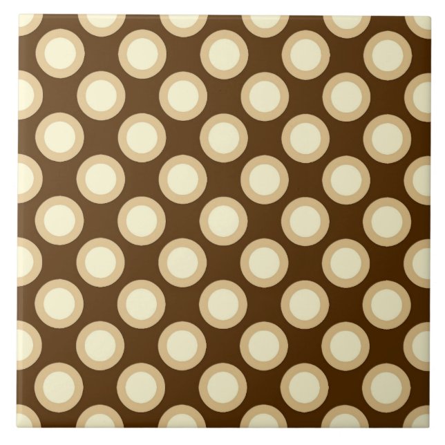 Azulejo De Cerâmica Pontos retrorados circulados, chocolate, creme e b (Frente)