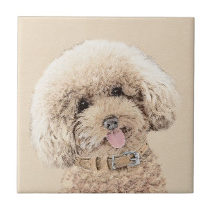 Azulejo De Cerâmica Poodle (Brinquedo, Miniatura) Pintura Original De 