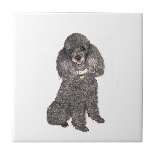 Azulejo De Cerâmica Poodle - Brinquedo /Miniatura Prata (Frente)