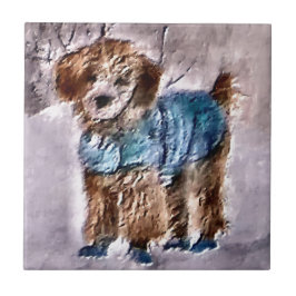 Azulejo De Cerâmica Poodle Christmas Art