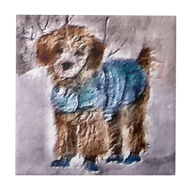 Azulejo De Cerâmica Poodle Christmas Art (Frente)