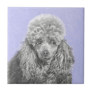 Azulejo De Cerâmica Poodle Miniature Toy Silver Cinza Blue Dog Art