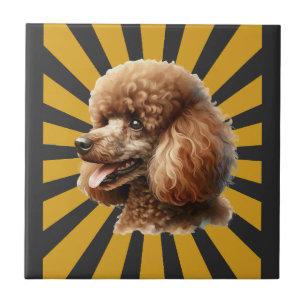 Azulejo De Cerâmica Poodle Padrão Marrom Retro Sunburst