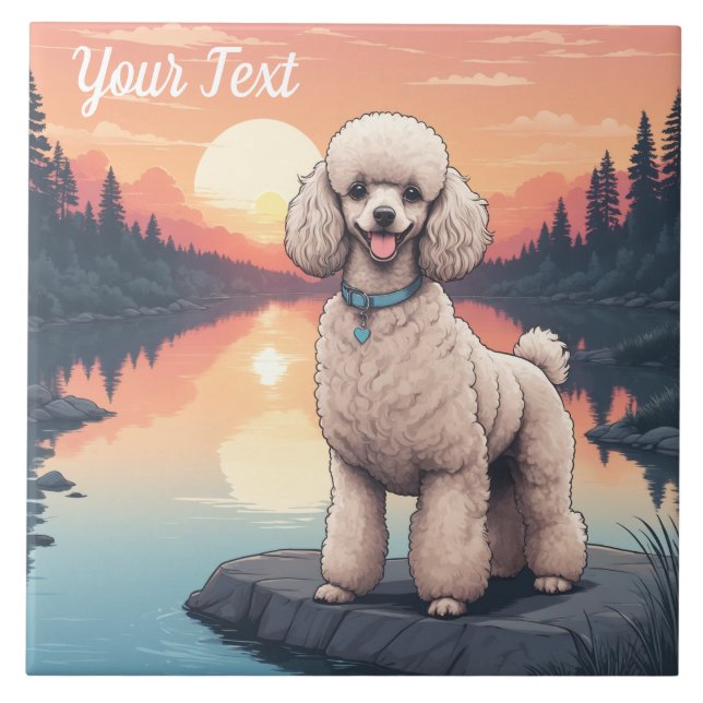 Azulejo De Cerâmica Poodle pelo lago (Frente)