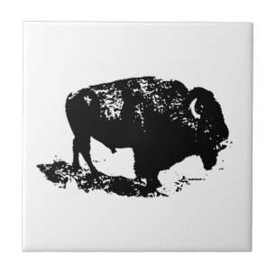 Azulejo De Cerâmica Pop Art Black White Buffalo Bison Silhouette