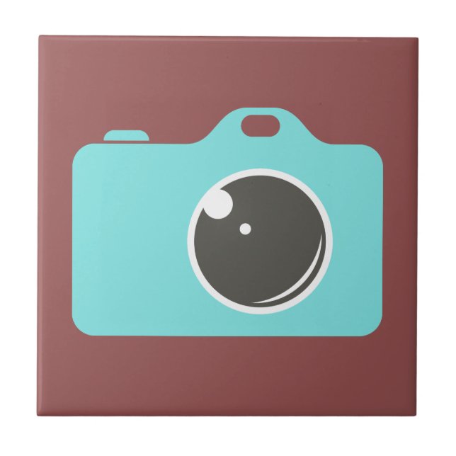 Azulejo De Cerâmica Pop Art Blue Camera Burgundy (Frente)