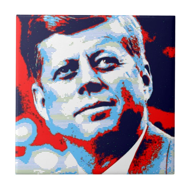 Azulejo De Cerâmica Pop Art JFK John F. Kennedy Red Blue (Frente)