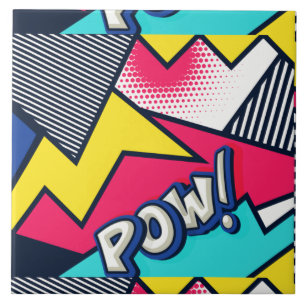 Azulejo De Cerâmica Pop Art Pow! Padrão em magenta, azul e preto