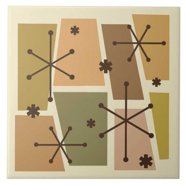 Azulejo De Cerâmica Pop de Arte Marrom da Era Atômica (Frente)