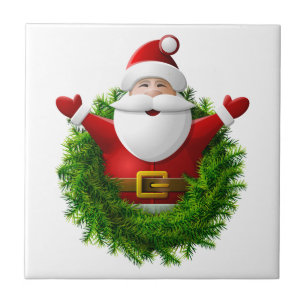 Azulejo De Cerâmica Pop de Papai Noel fora da grinalda do Natal