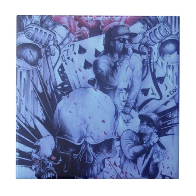 Azulejo De Cerâmica Pop Músicos Impressão de Arte Roxo Azul (Frente)