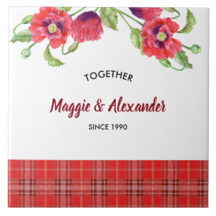 Azulejo De Cerâmica Pópias vermelhas com aquarelas Padrão Floral de 