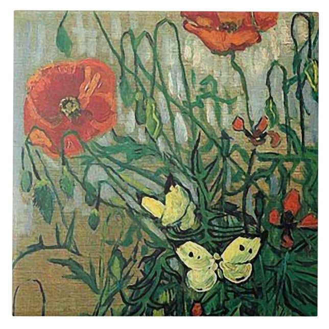 Azulejo De Cerâmica Poppies e Borboletas Van Gogh Belas Artes (Frente)