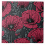 Azulejo De Cerâmica Poppies em Viva Magenta<br><div class="desc">Padrão vetorial feito de papoilas desenhadas à mão.</div>