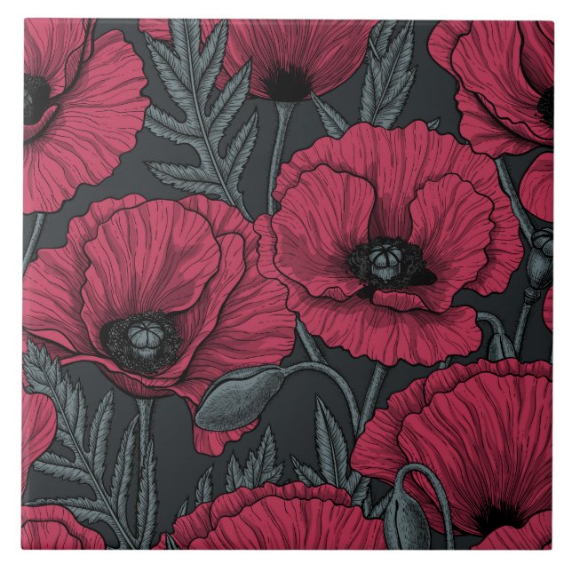 Azulejo De Cerâmica Poppies em Viva Magenta (Frente)