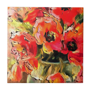 Azulejo De Cerâmica Poppies Numa Arte Negra Vidro Vaso