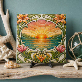 Azulejo De Cerâmica Pôr do sol à beira-mar Art Nouveau 