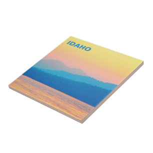 Azulejo De Cerâmica Pôr do sol ciano e salmão