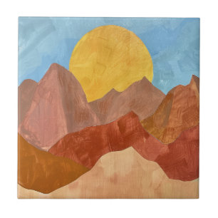 Azulejo De Cerâmica Pôr do Sol da Montanha Boho - Paisagem do Tom da T