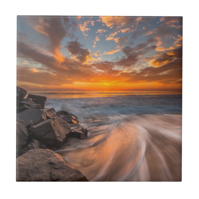 Azulejo De Cerâmica Pôr do sol da Praia de Tamarach (Frente)