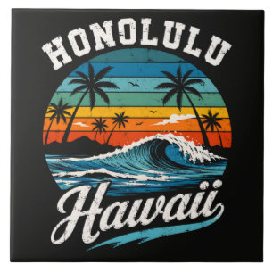 Azulejo De Cerâmica Pôr do sol de surf em Honolulu Havaí