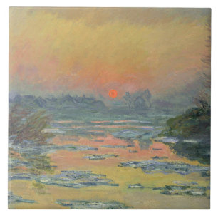 Azulejo De Cerâmica Pôr do sol do rio Sena no inverno (Claude Monet)
