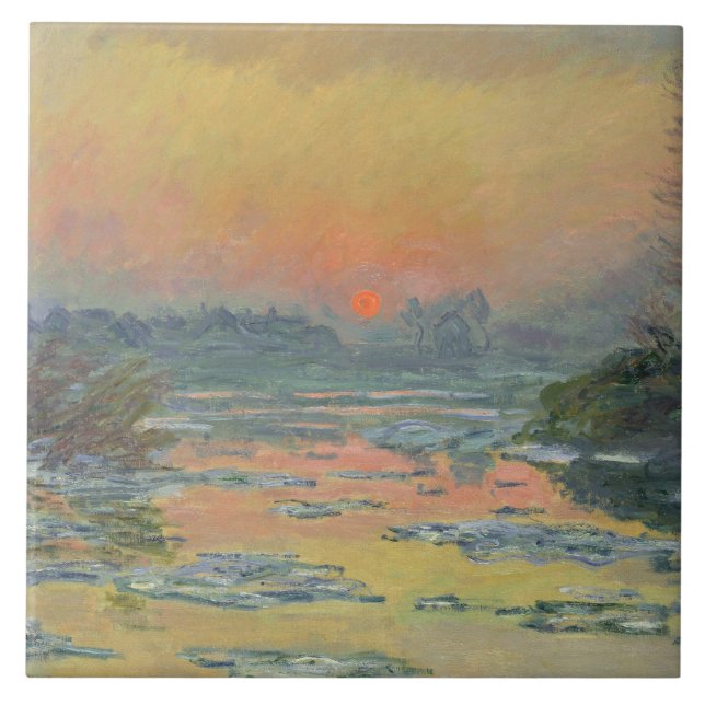 Azulejo De Cerâmica Pôr do sol do rio Sena no inverno (Claude Monet) (Frente)