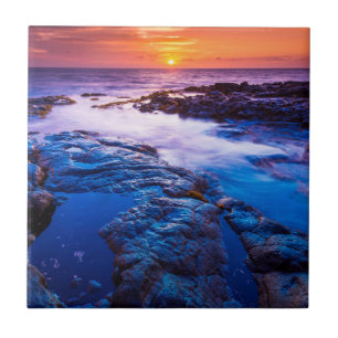 Azulejo De Cerâmica Pôr do sol e poça de maré no Havaí