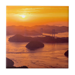 Azulejo De Cerâmica Pôr do sol em Kurushima Kaikyo Bridge e Kurushi