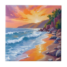 Azulejo De Cerâmica Pôr do Sol na Baía de Napili Maui Havaí Pintura Ar