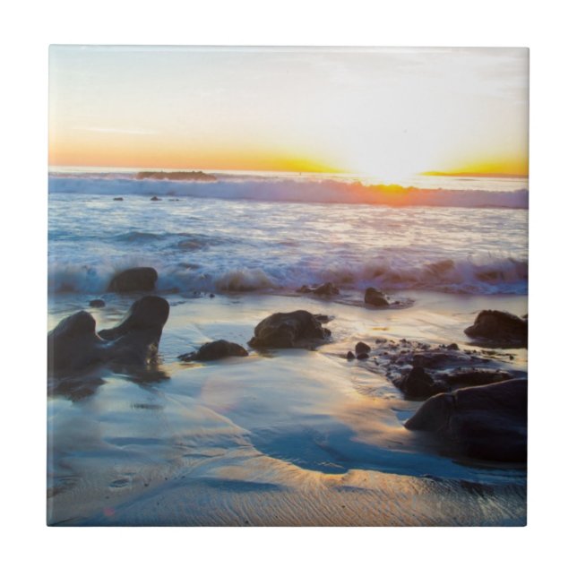 Azulejo De Cerâmica Por do sol na praia (Frente)
