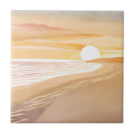 Azulejo De Cerâmica Pôr do Sol na Praia Aquarela | Belo Amarelo 