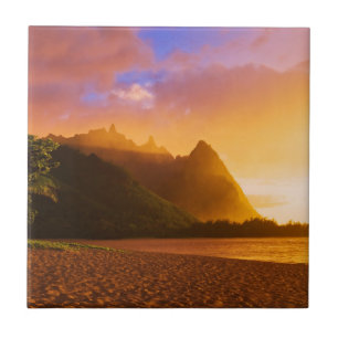 Azulejo De Cerâmica Pôr do sol na praia dourada, Havaí