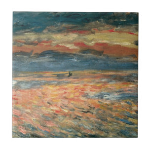 Azulejo De Cerâmica Pôr do sol no mar por Pierre Renoir, Arte Fino Ant
