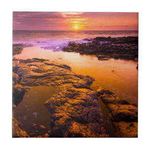 Azulejo De Cerâmica Pôr do sol sobre poças de maré, Havaí