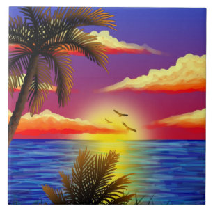 Azulejo De Cerâmica por do sol tropical surpreendente