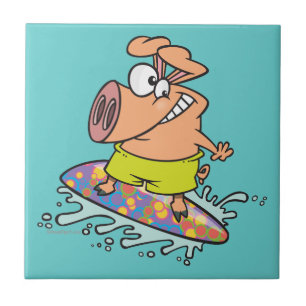 Azulejo De Cerâmica porco porquinho surfando surfando de bobo giro