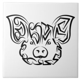 Azulejo De Cerâmica Porco Tribal Negro e Branco