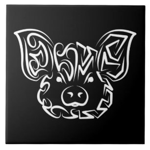 Azulejo De Cerâmica Porco Tribal Negro e Branco
