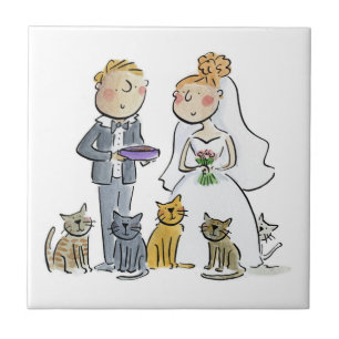 Azulejo De Cerâmica Porta copos de papel de gatos Casais de casamento