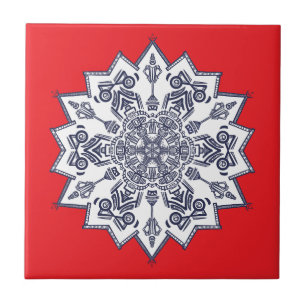 Azulejo De Cerâmica Porta copos Sandstone de Mandela Azul e Branca