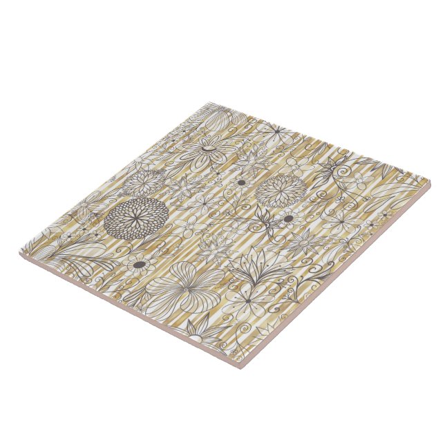 Azulejo De Cerâmica Portas Florais De Cinza Bonita Douradas Strips Des (Lateral)